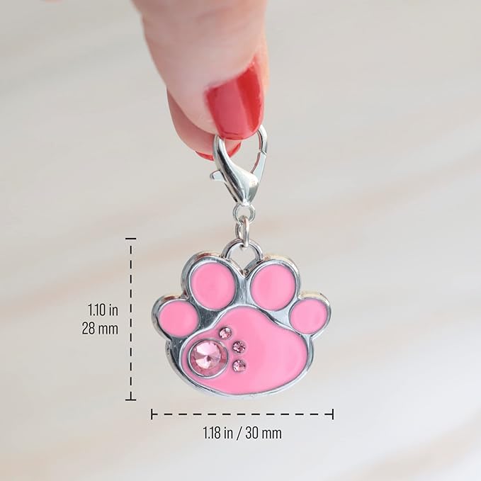 PAWNIMALS Paw Shape Dog ID Tag Stainless Steel Custom Laser Engraved, Cute Bling Glitter Pet Name Tags Personalized with Durable Engraving (Crystal Paws)