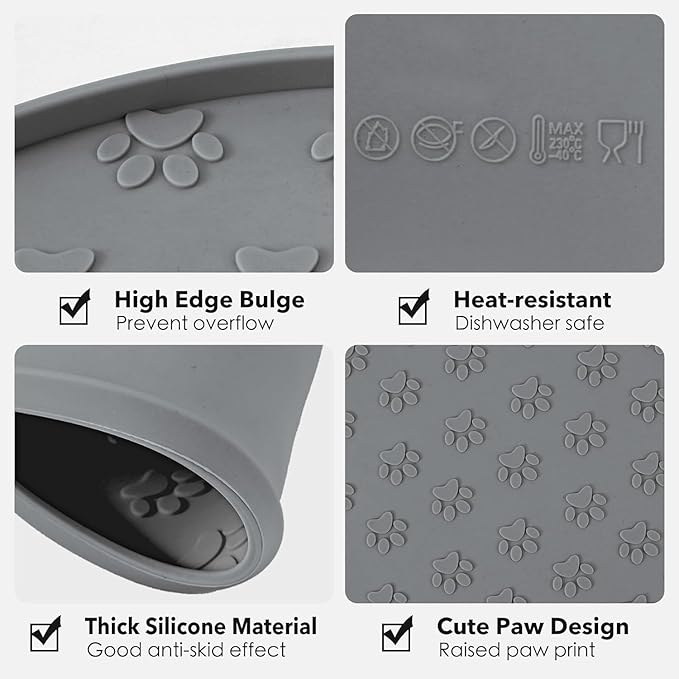 Dog Food Mat for Food and Water, Waterproof Pet Food Mat with Edges, Nonslip Dog Feeding Mat for Protecting Floors (1Pack Grey)