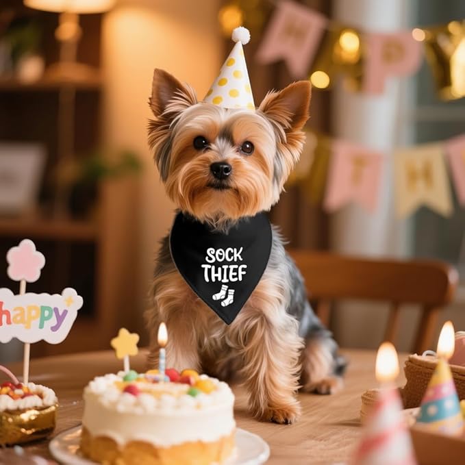 Sock Thief Black Dog Bandana, Puppy Fashion Accessory for Sock Lover, Cute Puppy Scarf Photo Shoot for Dogs Lover, Christmas Birthday Gifts for Dog Mom Dad