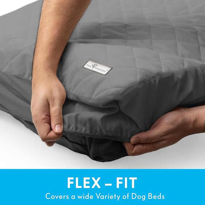 Paw Inspired Waterproof Fitted Cover for Dog Bed | Washable Bed Protector for Dog Mattress | Removable Replacement Cover for Small Pet Bed (Gray, 30 x 20 x 5 Inch)