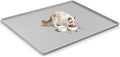 47" x 35" Silicone Cat Food Mat, Waterproof Pet Feeding Mat with Raised Edge, Extra Large Cat Bowl Mat Water Bowl Placemats for Cats, Non-Slip, Protects Floors, Easy to Clean (Light Gray)