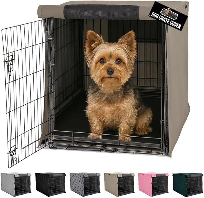 GORILLA GRIP Dog Crate Covers Compatible with Amazon Basics Dog Crates, All Sides Open, Privacy Cover Fits 24" Wire Kennel, Breathable Mesh Windows, Light Reducing Puppy Training Cage Topper, Taupe