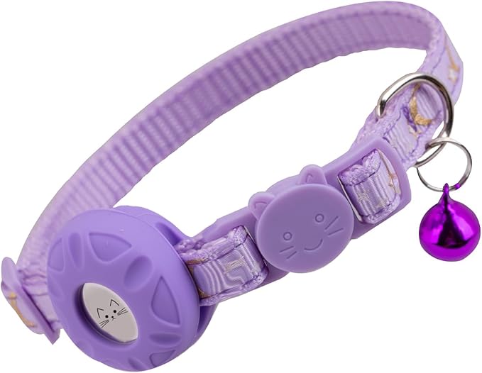 Airtag Cat Collar Breakaway, Safety Kitten Collar with Apple Airtag Holder,Cute GPS Cat Collar with Bell[Purple], Lightweigh Tracker Cat Collars for Girl Boy Cats, Kittens and Puppies