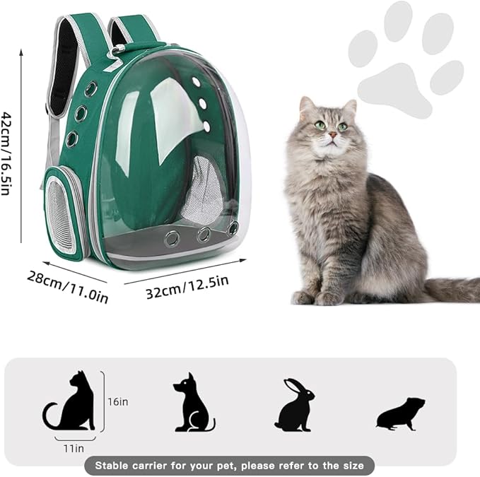 Pet Backpack Carrier,Bubble Backpack Cat Carrier,Pets and Small Dogs,Space Capsule Pet Carrier for Traveling, Walking, Hiking and Outdoor Activities (Dark Green)