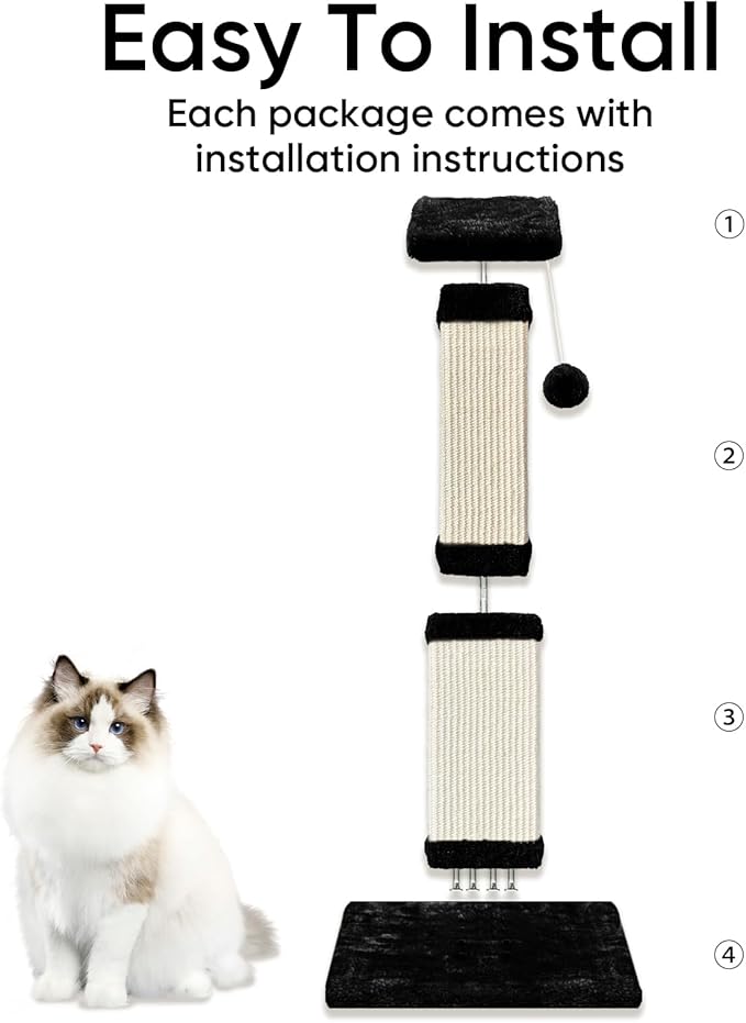 AGYM Cat Scratching Post, 32 Inch Cat Scratching Posts for Large Cats, Scratching Posts for Indoor Cats Adults, Cat Scratch Post with Nature Sisal, Black and White