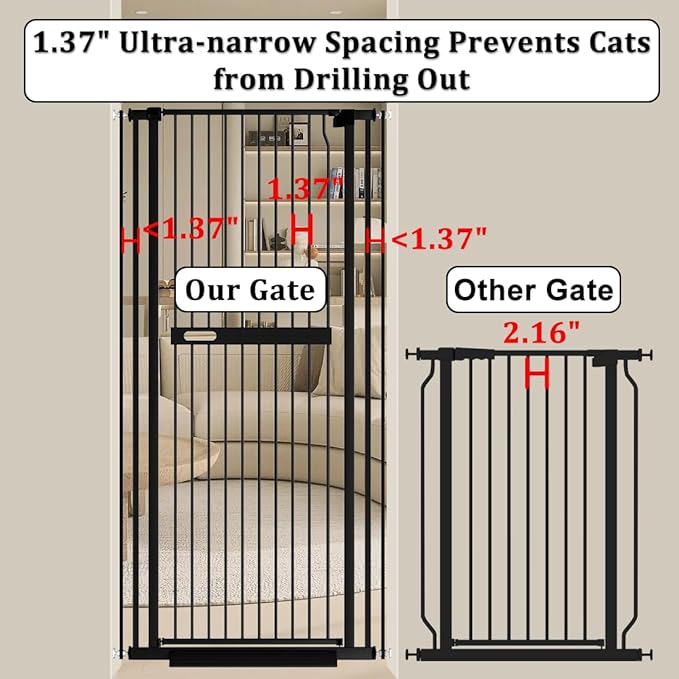 WAOWAO 71" Extra Tall Cat Pet Gate 29.92-37.79" Wide Pressure Mounted Walk Through Swing Auto Close Safety Black Metal Dog Pet Puppy Cat for Indoor Stairs,Doorways