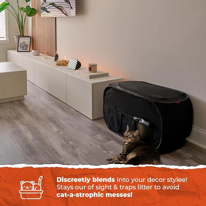 Cat Litter Box Enclosure, Dog Proof, Discreet and Hidden Litter Box, Kitty Litter Trap Design with Easy-Clean Feature, Scoop and Deodorizer Storage Pockets, Lightweight and Waterproof