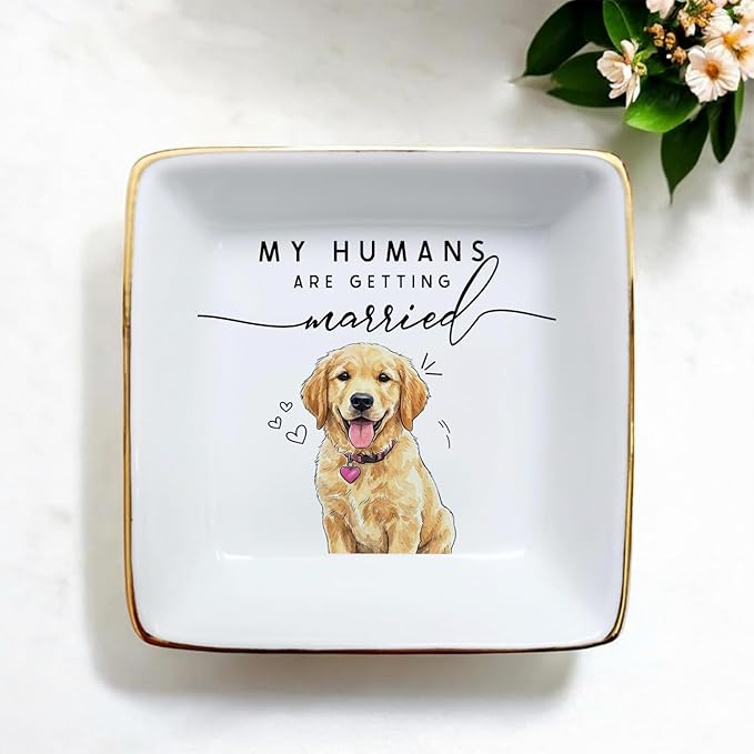 Custom Pet Portrait Watercolor Ring Dish, My Humans Are Getting Married Jewelry Tray, Engaged Ring Dish Gift for Newly Engaged Wedding Gift for Wife Her Fiance Bestie Bride To Be Newlyweds