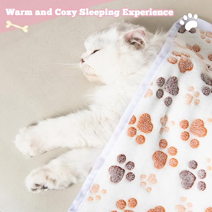 12 Pcs Small Dog Blanket Fleece Puppy Blankets Washable Pet Blankets for Cats Soft Flannel Paw Printed Throw for Guinea Pig Indoor Kittens Doggie (23 X 16 Inch, White, Dark Gray, Pink, Camel)