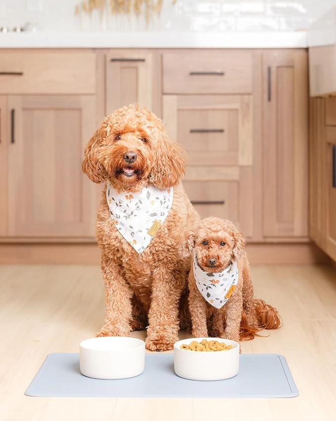 Remy+Roo Dusty Blue Silicone Dog Food Mat for Pet Bowl | 100% Waterproof | Non-Slip | Dishwasher Safe
