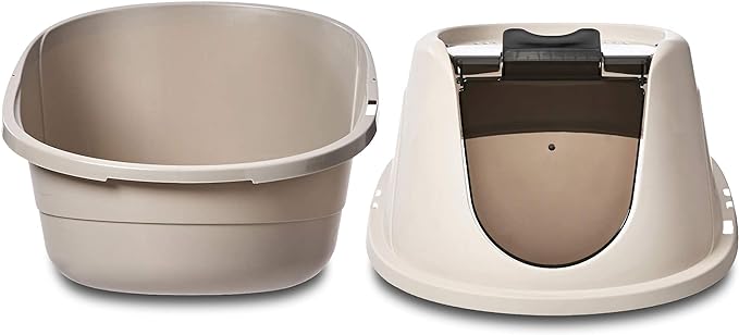 Amazon Basics No-Mess Hooded Enclosed Cat Litter Box with Odor Control and Swinging Door, Standard, 21" x 16" x 15", Multicolor