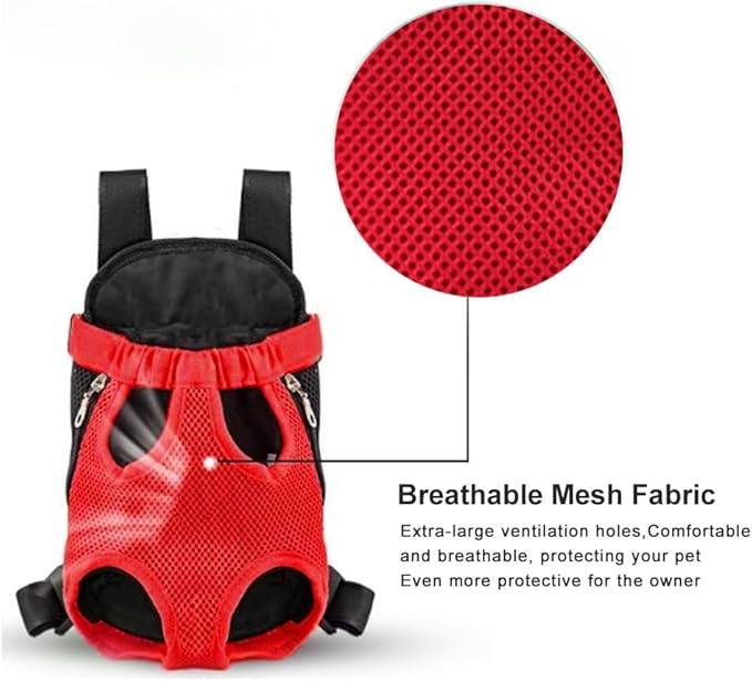 Dog Carrier Backpack, Adjustable Puppy Front Carrier Backpack, Ventilated Dog Chest Carrier for Hiking Camping Travel, Sling Bag for Small Medium Dog Cat Rabbit Puppies, Suit 3-5 lbs (Red, S)
