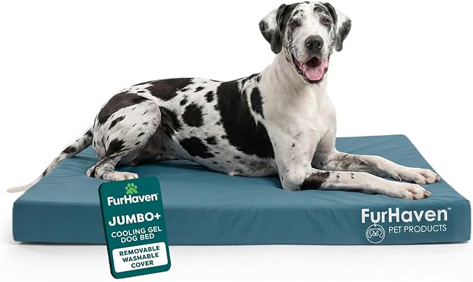 FurHaven Water-Resistant Orthopedic Dog Bed for Large Dogs, Oxford Polycanvas Mattress, Solid Orthopedic Foam Slab for Joint Support, Removable Washable Cover, Jumbo Plus/XXL, Deep Lagoon
