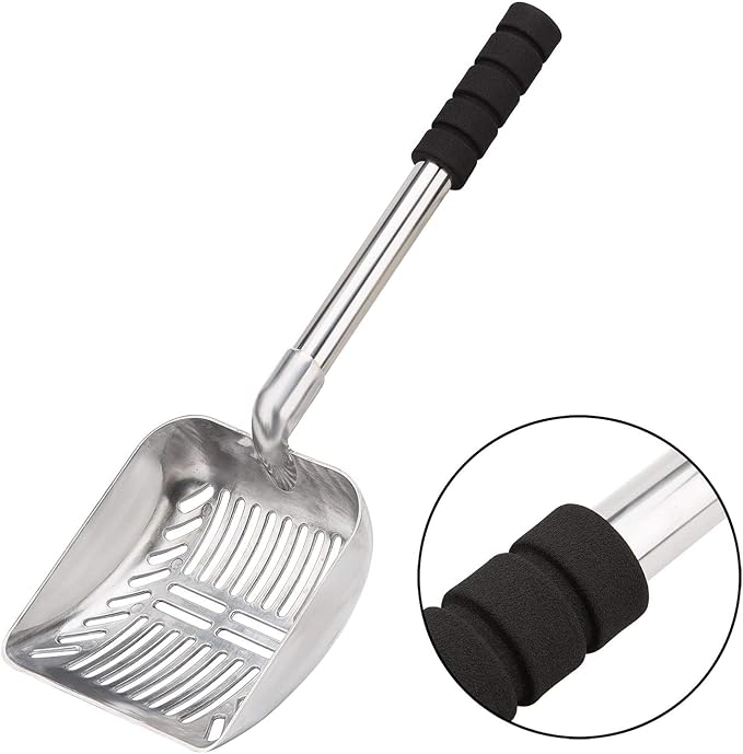 Yangbaga Metal Cat Litter Scoop with Deep Shovel&Long Handle,Detachable Stainless Steel Non-Stick Sifter with Foam Padded Grip, No Bending Back Heavy Duty Cat Litter Scooper