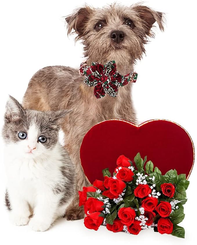 Lionheart Glory Dog Collar, Red Rose Dog Collar with Flower, Cute Floral Pattern Pet Collar Adjustable Dog Collar for Large Dogs