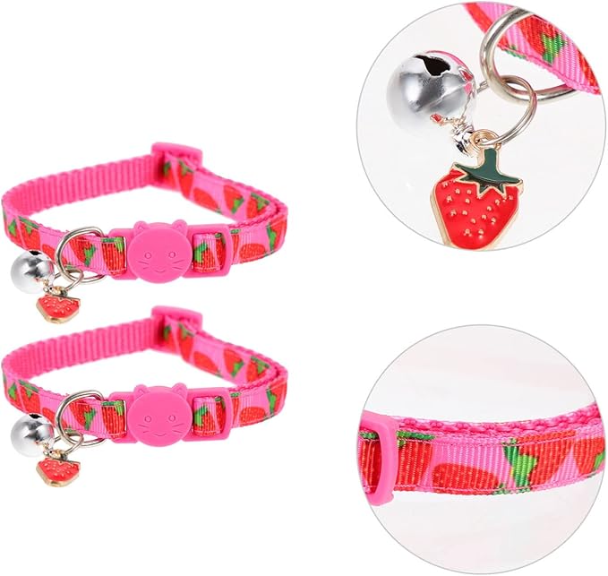 Mipcase Strawberry Printing Cat Collar with Bell Lightweight Adjustable Pet Collar for Festival Party Decoration