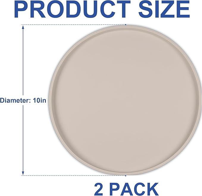Arespark Dog Food Mat, Nonslip Waterproof Dog Silicone Feeding Bowl Mat with Raised Edges for Floors Prevent Spills, Round Eating Plate Puppy Supplies 10inch (Off White, 2 Pack)