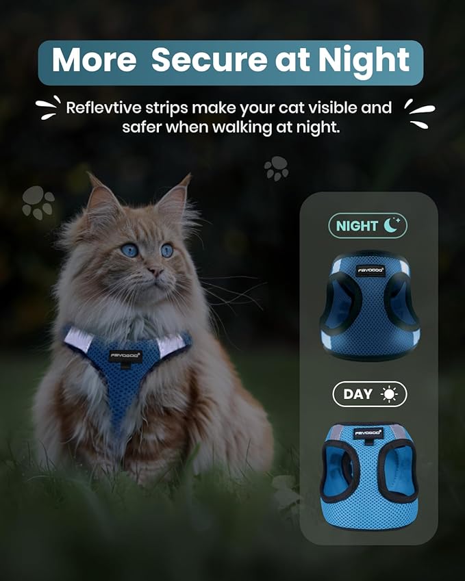 FAYOGOO Cat Harness, Cat Leash and Harness Set for Walking Escape Proof, Harness for Small Cats/Small Dogs, Large Kitten/Puppy Harness and Leash, Harness for Cats S-XXL(Tranquil Teal, X-Large)