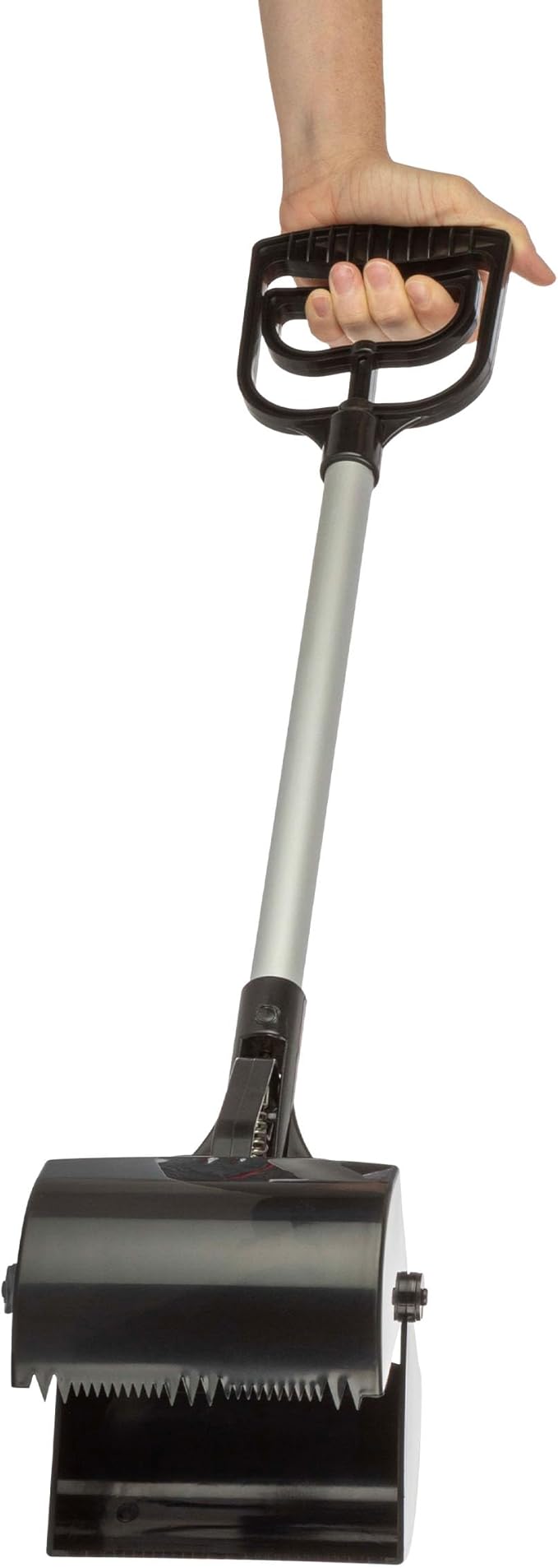 Long‑Handle Pet Pooper Scooper for Dogs & Cats - One‑Hand Gripper Waste Picker Outdoor & Indoor Poop Scoop with Serrated Jaws - Aluminum & Plastic Sanitary Pet Waste Cleanup Tool by PETMAKER (Black)