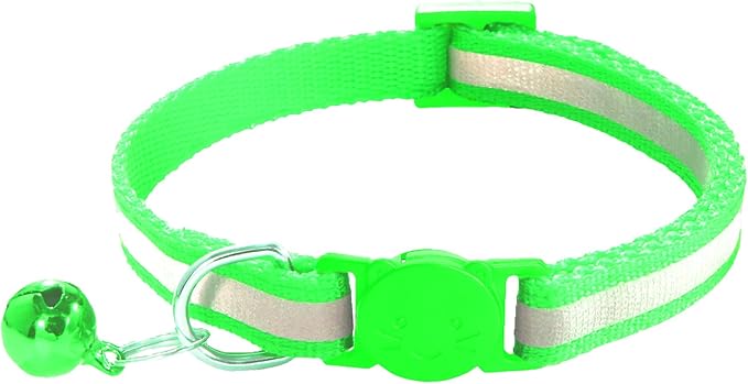 2 Pack Breakaway Cat Collars with Bells, Reflective Design and Claw Print Design, Safety Buckle Kitten Collars Adjustable from 7.5 to 12.5 Inches (Green)