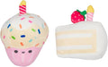 Pearhead Happy Birthday Cake Cat Toy Set, Stuffed Birthday Cake and Cupcake Cat Toys with Catnip and Squeakers, Interactive Fun Kitten Toys, Pet Owner Pet Birthday Gift, Ideal for Cat Lovers, Set of 2
