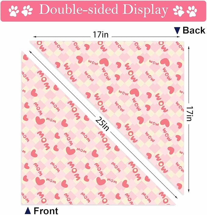 Mother Day Dog Bandanas, I Love Mom Dog Scarf, Accessories for Medium Large Dogs