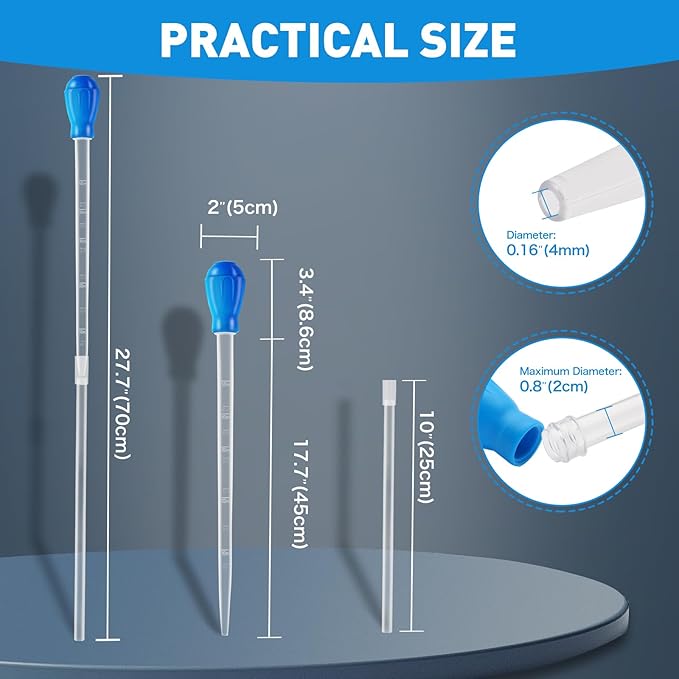 27.7IN Extra Long Turkey Baster for Aquarium, 50ml Aquarium Water Changer Siphon for Fish Tank Cleaning, Waste Remover for Aquarium, Blue