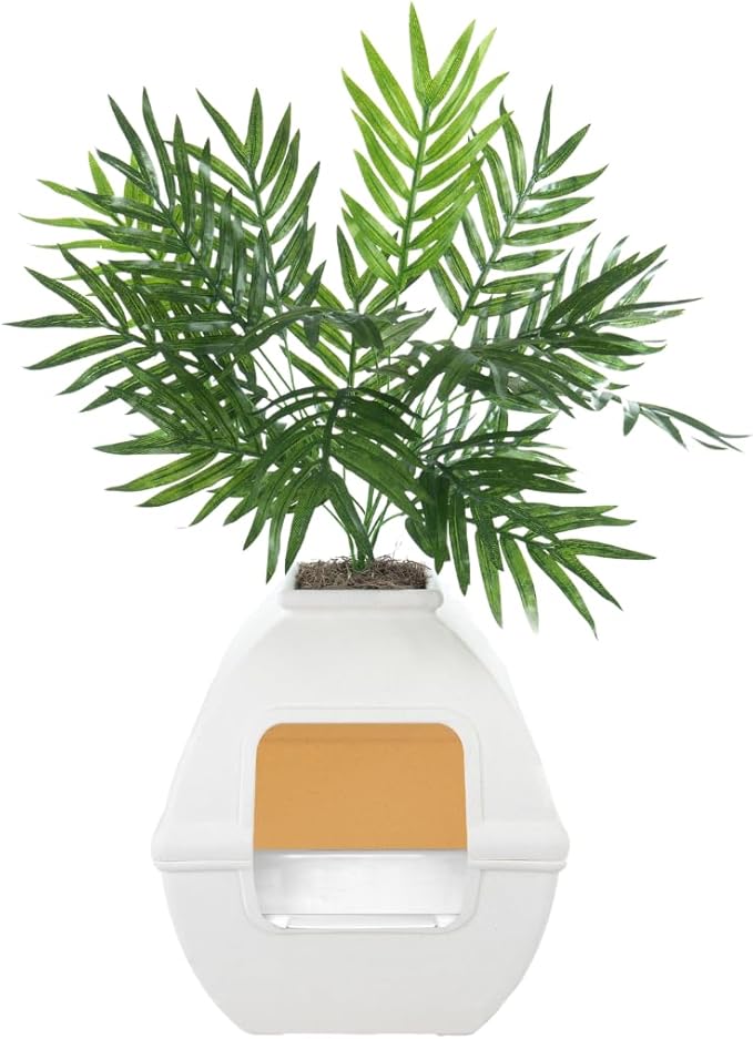 Good Pet Stuff Hidden Litter Box Planter, Decorative Cat Litter Enclosure with Carbon Filter, Artificial Plant, Easy Clean, Indoor Design, Courtyard Square Style, Essentials Kit, White Birch