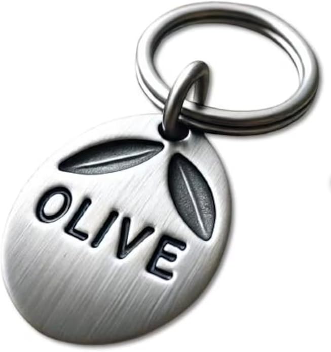 Personalized Pet ID Tag - Olive Shape Dog Tag, Custom Name Hand Stamped, Brushed Finish, Unique Dog Tag, Cute Durable Pet Accessories