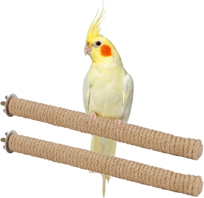 Hypeety Bird Perch Stand Natural Wood Parrot Hemp Rope Perch Birdcage Accessories Perch Standing Toy for Bird Parrot Macaw Cockatoo African Greys Budgies Parakeet 2Pcs (25cm/9.84in)