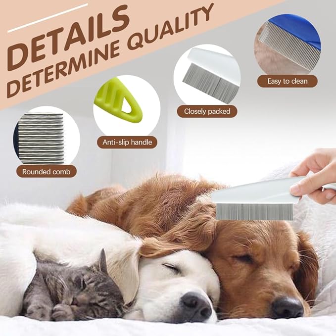 2 Pack Multifunctional Pet Comb, Upgrade Pet Grooming Brush Magic Tear Stain Removal Fine Tooth Stainless Massage Comb Kit for Puppies and Dogs (Blue)
