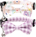 2 Pack/Set Cat Collar Breakaway with Cute Bow Tie and Bell Plaid Flower for Kitty Adjustable Safety