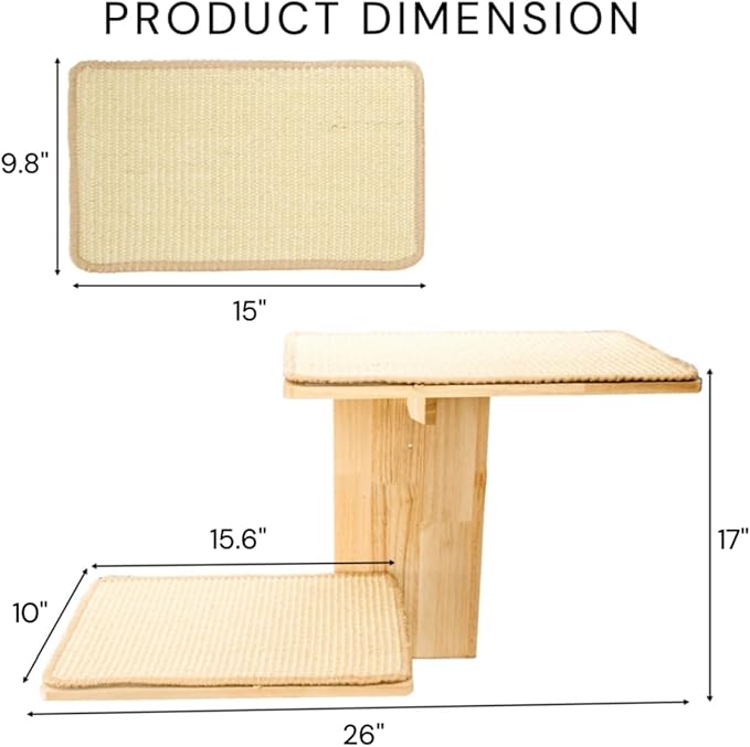 Cat Wall Shelves, Wall Mount Adult Cat Tree with 2 Steps 2 Sisal Scratch Mats, Solid Wood Kitten Bed Pet Climber for Indoor Play, Climb, Jump, Nap, Rest