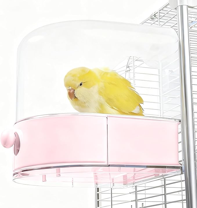 mini&moe Bird Bath for Cage, 4 in 1 Multifunction Birds House/Bath/Litter Box/Feeder Room, Bird Cage Accessories for Pet Birds Conure Budgies Cockatiels Lovebird,Finches, Parakeets, Mannikin,Pink