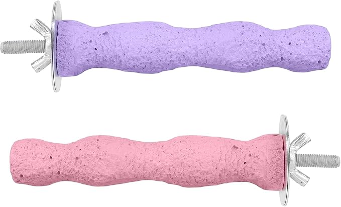 2pcs Bird Beak Grinding Stone, Resin Anti-Slip Beak Grinder Stone Bird Nail Trimming Claw Trimmer Perches Parrot Cage Stand Toys for Budgie Cockatiel Conure Parakeet Cage Accessories (Pink, Purple)