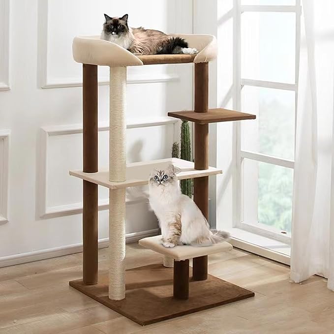 SHENGOCASE Modern Cat Tree Tower with Extra Large Platform Perch Bed for Maine Coon and Big Couch Sofa for Multiple Cats