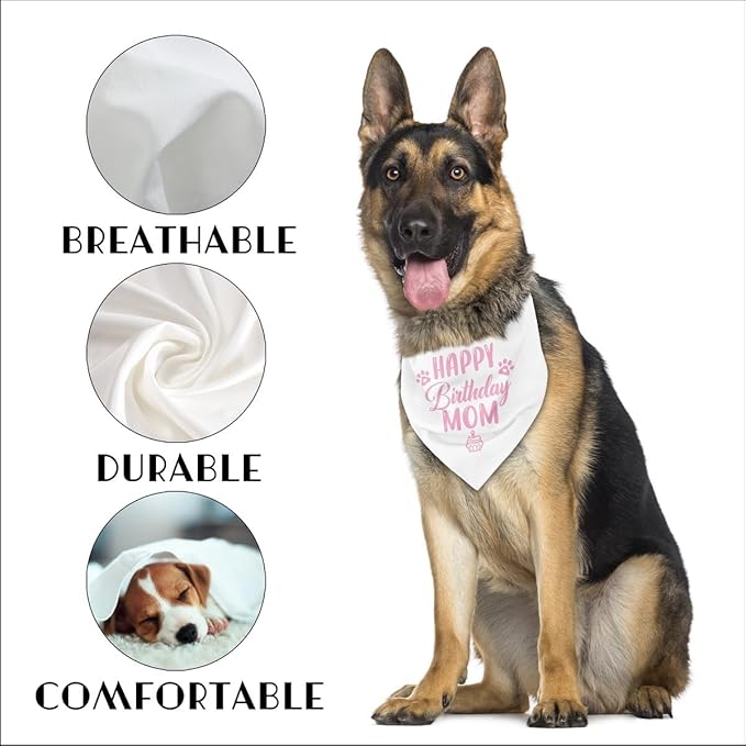 Happy Birthday Mom Dog Bandana - White Dog Scarf Accessory for Mom's Birthday Party (L20)