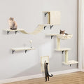 Cat Wall Shelves, Multi-Level Cat Climbing Furniture, Space-Saving Wall-Mounted Cat Climber Set with Perches,Bridge,Hammock,Scratching Board & Ball for Indoor Cat Play (Beige)