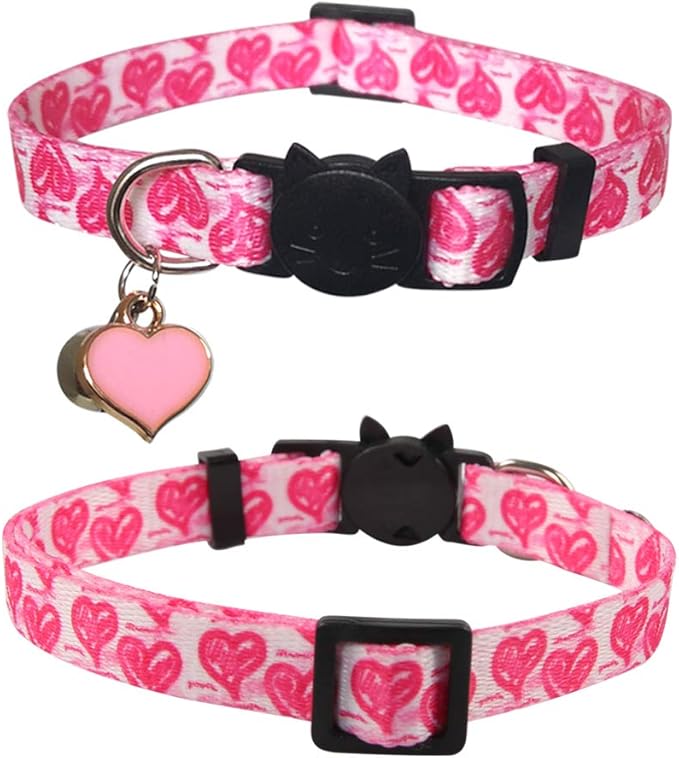 3 Pack Valentine's Day Cat Collar with Bell Breakaway Adjustable Love Heart