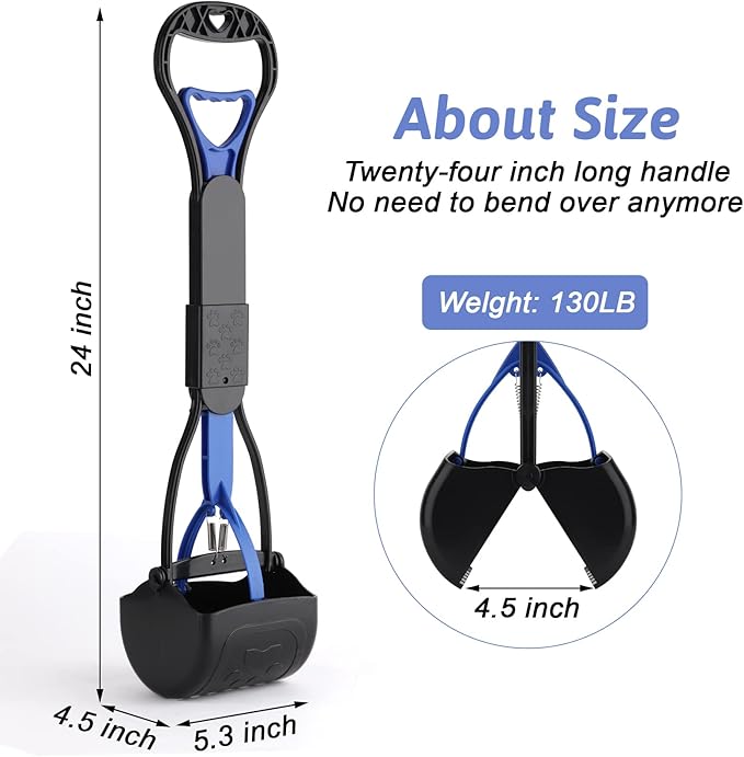 PPOGOO Non-Breakable Pooper Scooper for Dogs and Cats with Long Handle High Strength Material and Durable Spring for Easy Grass and Gravel Pick Up