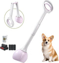 Dog Pooper Scooper Portable with Bag Attachment, One Handed Foldable Design, Includes 120 Waste Bags and Dispenser, 28 Inch Handle for Grass Yard Gravel Cleanup (Purple)