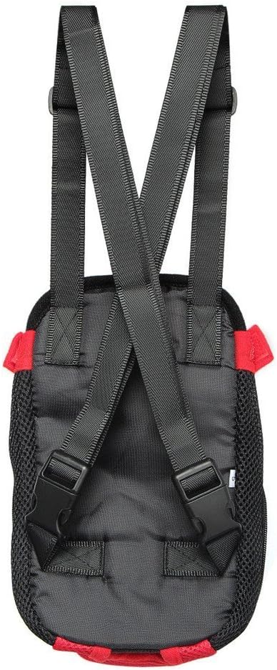 Pet Dog Puppy Cat Carrier Five Holes Backpack Double Shoulder Straps Mesh Front Chest Backpack Bag, S, Red