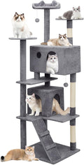 Athena Collection Cat Tree, 77 Inch Cat Tower for Indoor Cats, Multi-Level Cat Tree Tower Activity Center with 2 Cat Condo & Cat Scratching Post & Dangling Ball, Tall Cat Tree, Smoky Gray