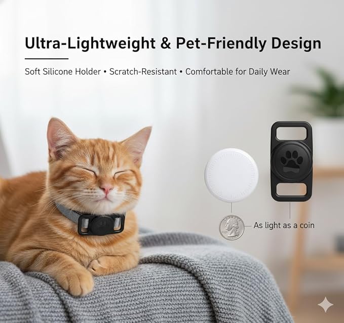 Smart Pet Location Tag with Holder – No Monthly Fee, Compatible with Apple Find My (iOS Only), Lightweight Anti-Lost Locator for Pets, Bags, and Personal Items