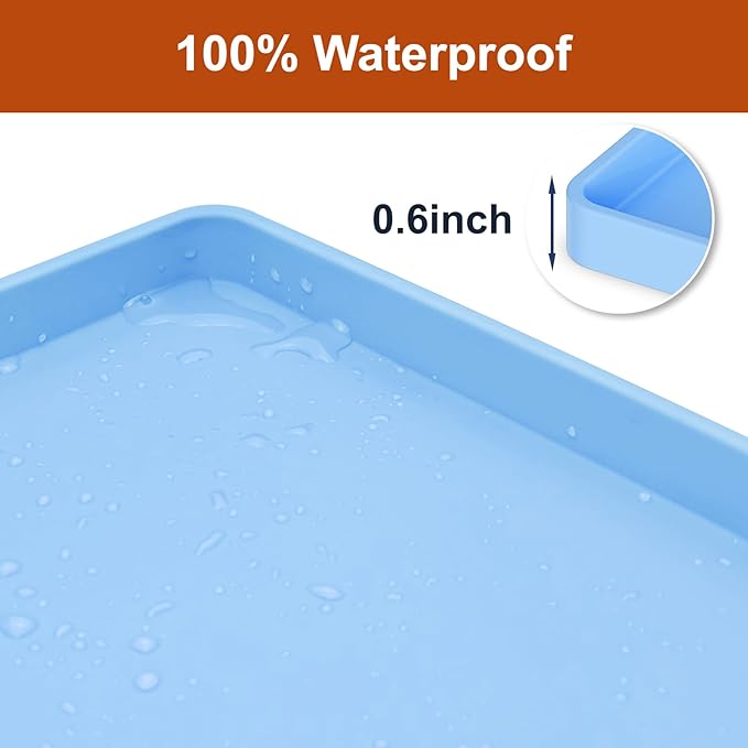 Extra Thick Silicone Mat Waterproof with Raised Edge 22" x 19", Under Sink Mat for Kitchen & Bathroom, Kitchen Cabinet Liner, Multi-Purpose for Storage & Protection, Blue