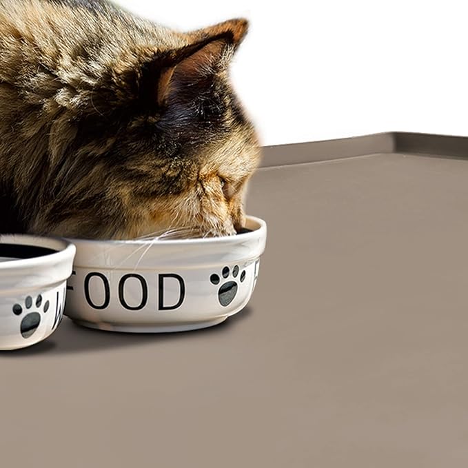 Dog Food Mat,Silicone Waterproof Food Tray,Non Slip Pet Bowl Mats Placemat,0.6" Raised Edge,Suitable for Most Small and Medium Sized Pets,18.5" x 11.5"