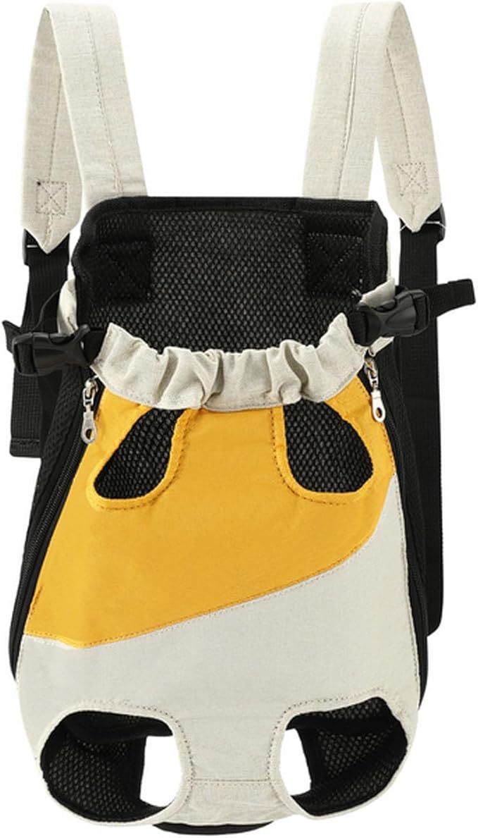Lightweight Pet Backpack Carrier for Small Dogs & Cats - Easy-Fit Adjustable Straps, Basic Legs-Out Design, Durable for Daily Use (Fits Pets Under 15lb) (Yellow-White Color-Blocked, Large)