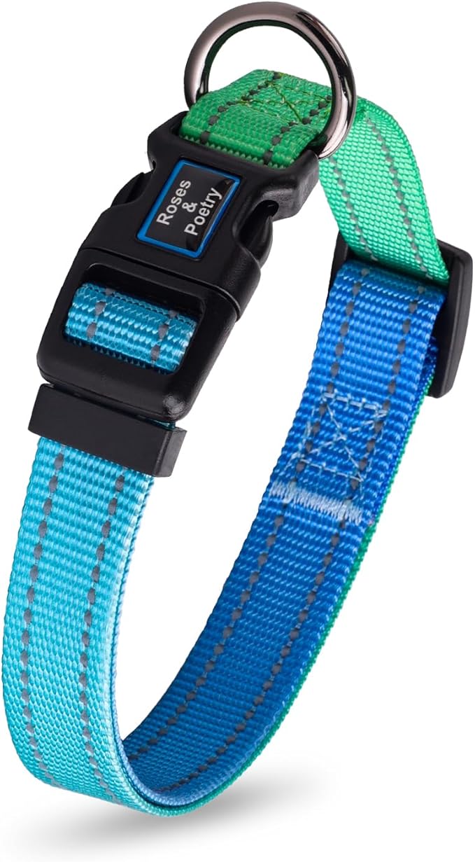 Roses&Poetry Small Dog Collar, Adjustable Personalized Durable Pet Collars for Small Medium Large Dogs (Bluegreen-S)