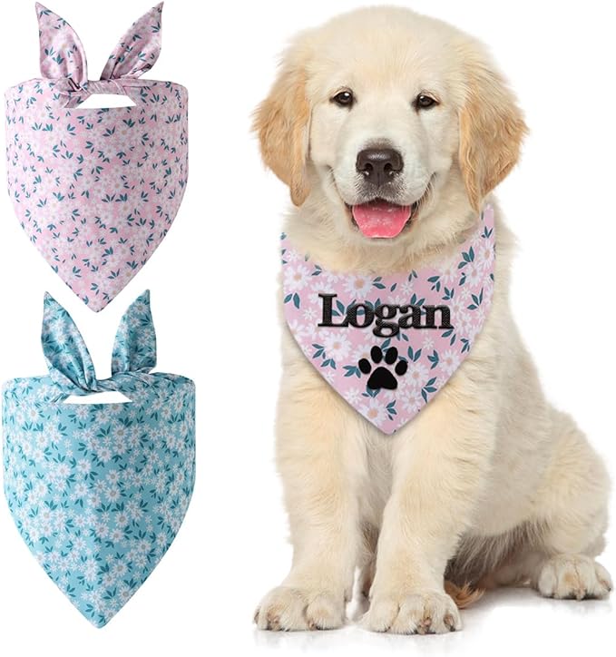 Personalized Dog Bandana Embroidered Name Custom Neckwear Dog Scarf Triangle Bibs Pet Accessories for Small Medium Large Dogs Cats Pets Birthday Gift