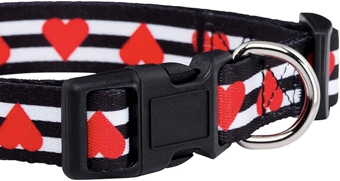 Native Pup Valentine’s Dog Collar- Valentines Day Pet Collars- Valentine Girly Hearts- Pink Red Heart- Cute Boy Girl Puppy Gift- Adjustable for Small, Medium, Large Breeds (Striped Hearts, Small)